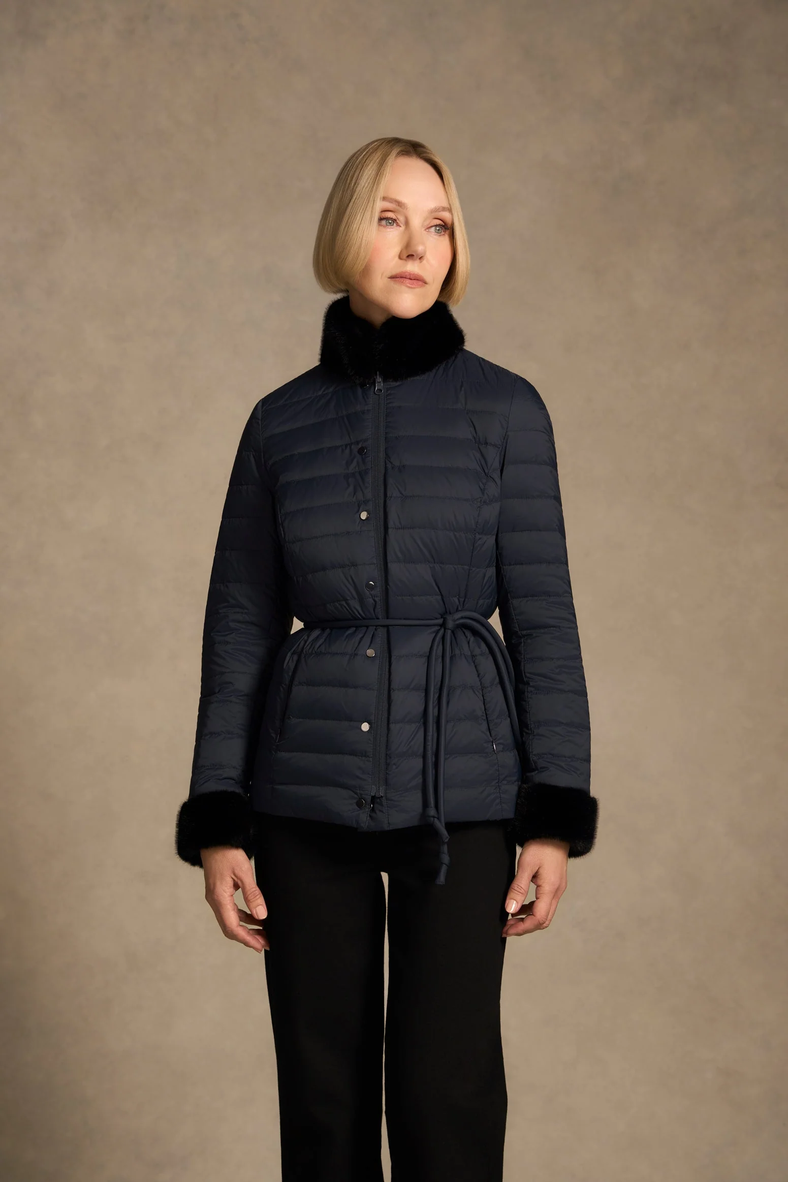 Fur Trim Reversible Puffer - Indigo Chintz Print - Image 6