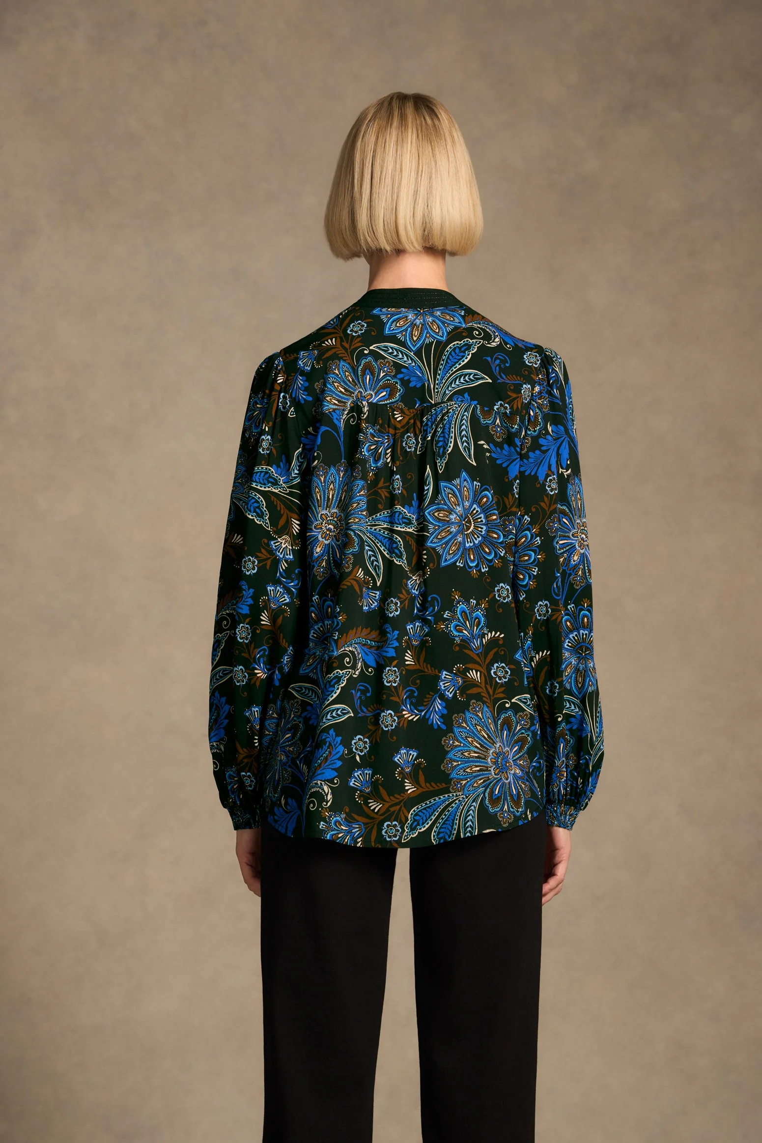 Notch Neck Blouse - Indigo Chintz Print - Image 5