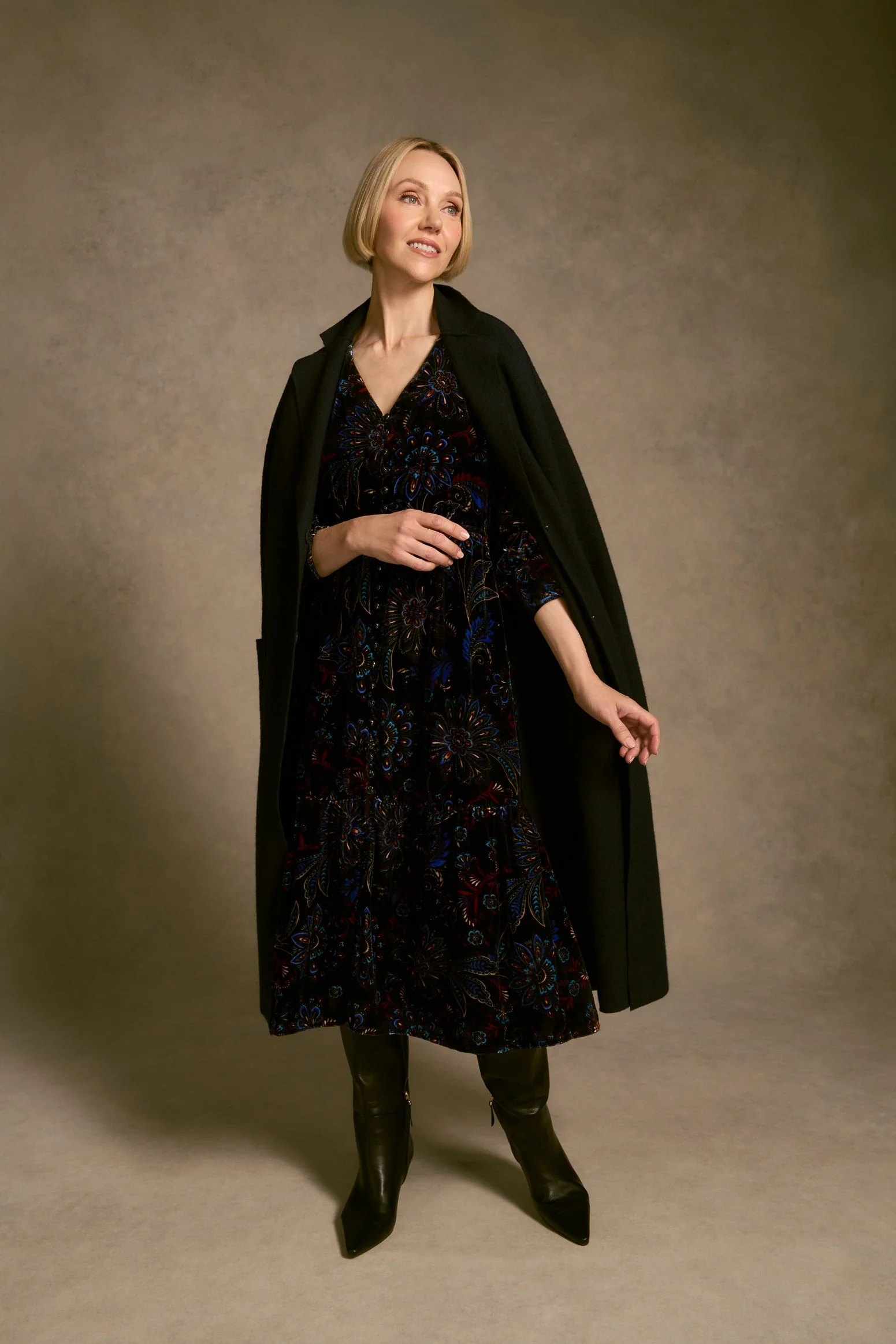Printed Velvet Tier Dress - Indigo Chintz Print - Image 6