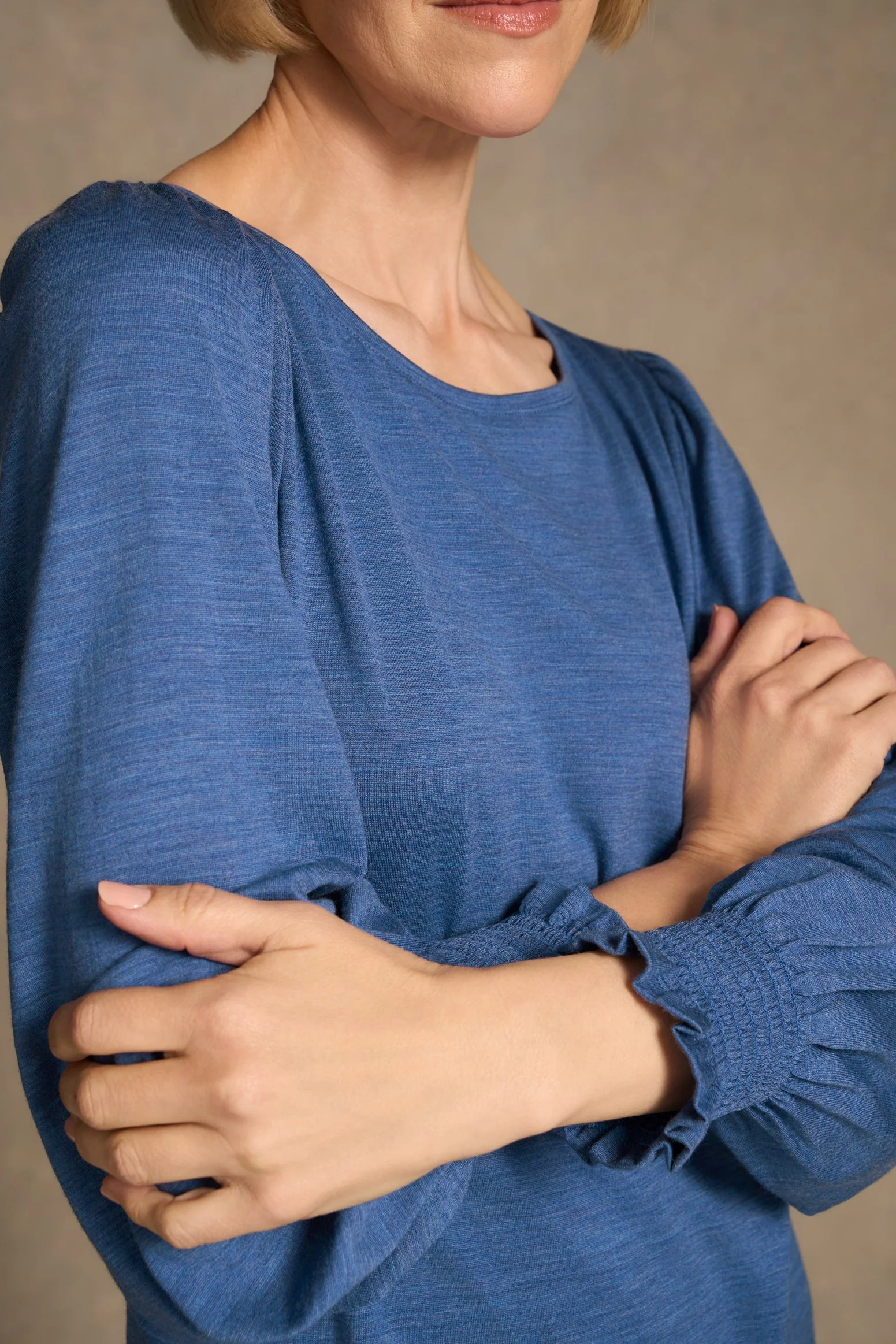 Shirred Cuff Merino Top - Bluebell Marle - Image 3