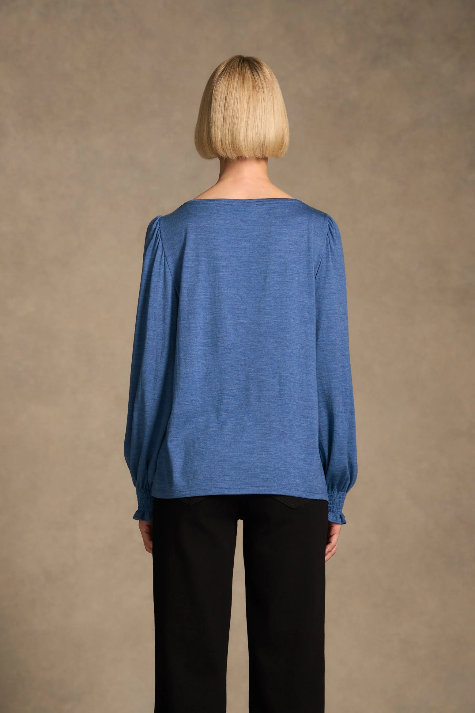 Shirred Cuff Merino Top - Bluebell Marle - Image 6