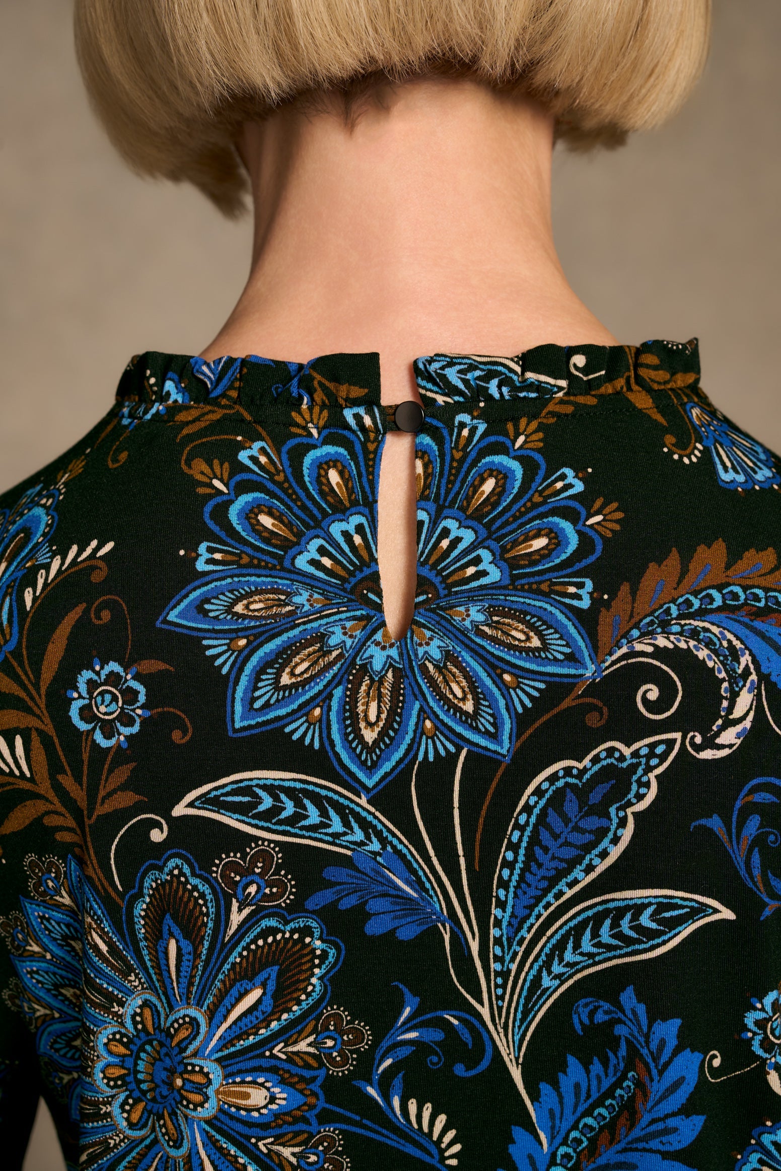 Soft Frill Detail Top - Indigo Chintz Print - Image 4