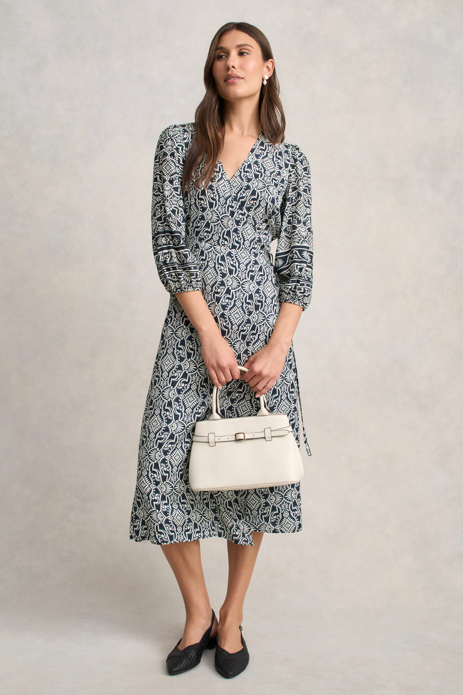Printed Wrap Dress - Two Tone Print - Image 3