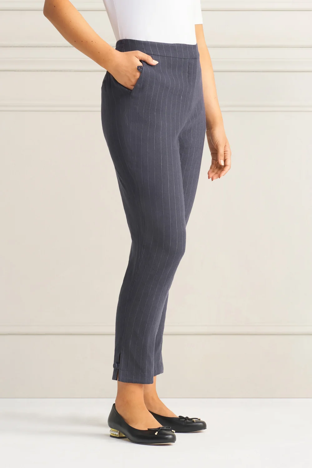 Tab Detail Linen Pant - Charcoal Pinstripe - Image 4