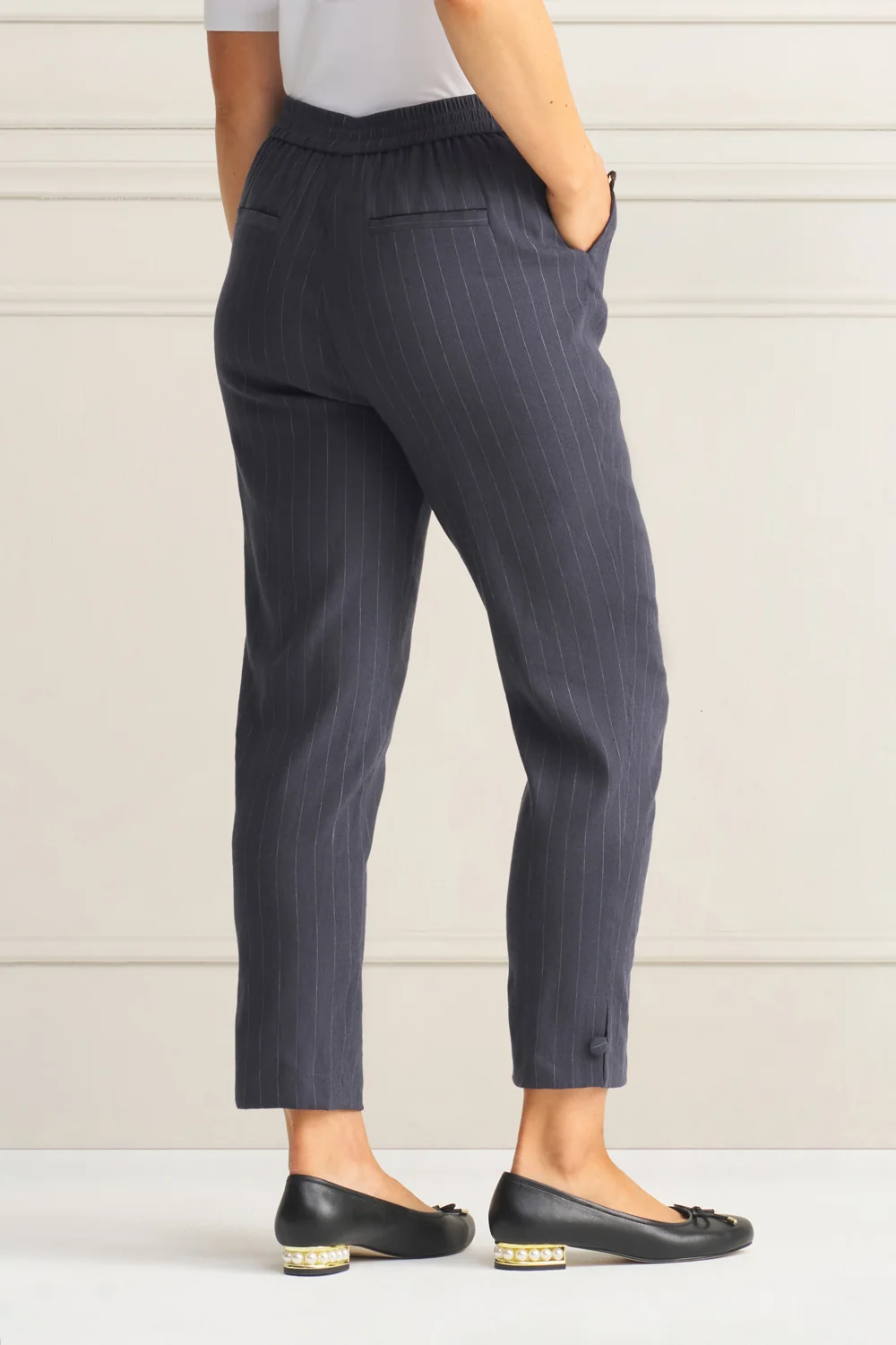 Tab Detail Linen Pant - Charcoal Pinstripe - Image 5